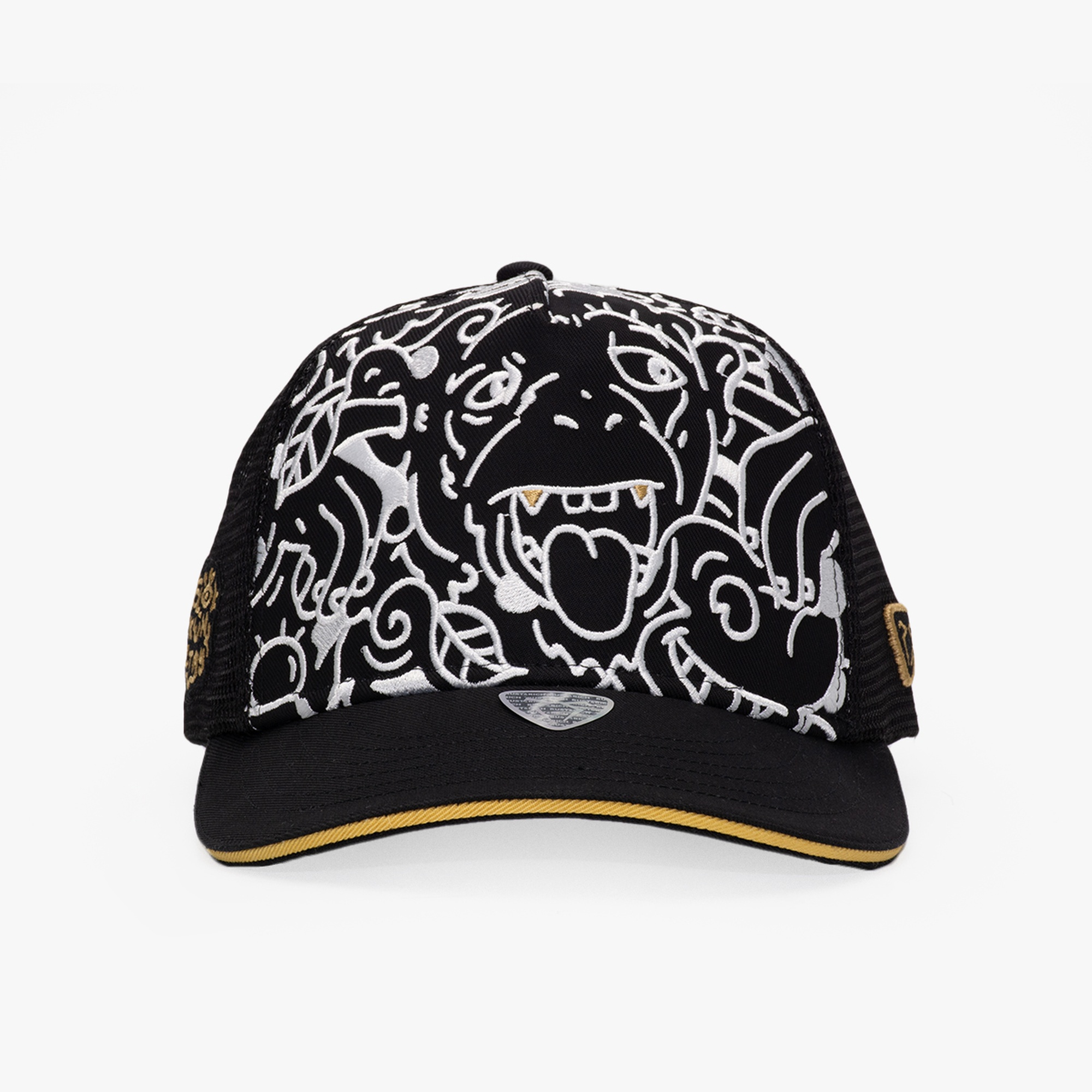 RustandRich Kadın Erkek Siyah Baseball Şapka-Curved Visor-Art Collection-Doodle Monkey