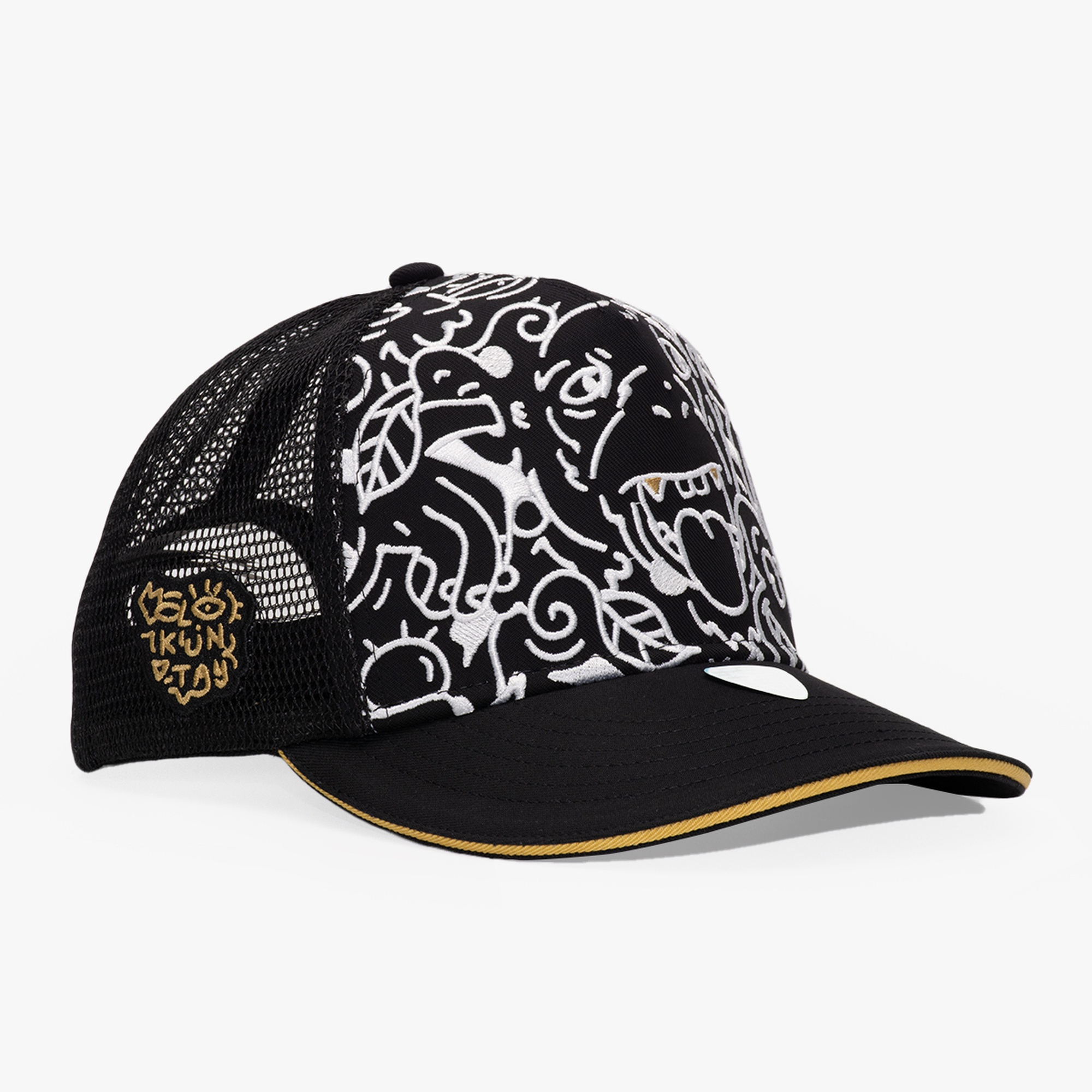 RustandRich Kadın Erkek Siyah Baseball Şapka-Curved Visor-Art Collection-Doodle Monkey