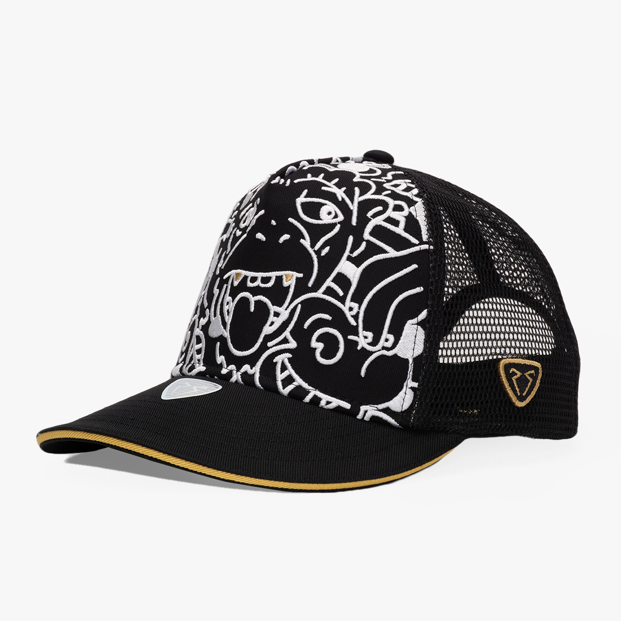 RustandRich Kadın Erkek Siyah Baseball Şapka-Curved Visor-Art Collection-Doodle Monkey