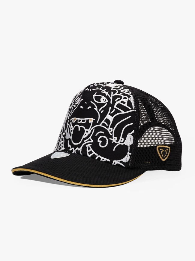  RustandRich Kadın Erkek Siyah Baseball Şapka-Curved Visor-Art Collection-Doodle Monkey