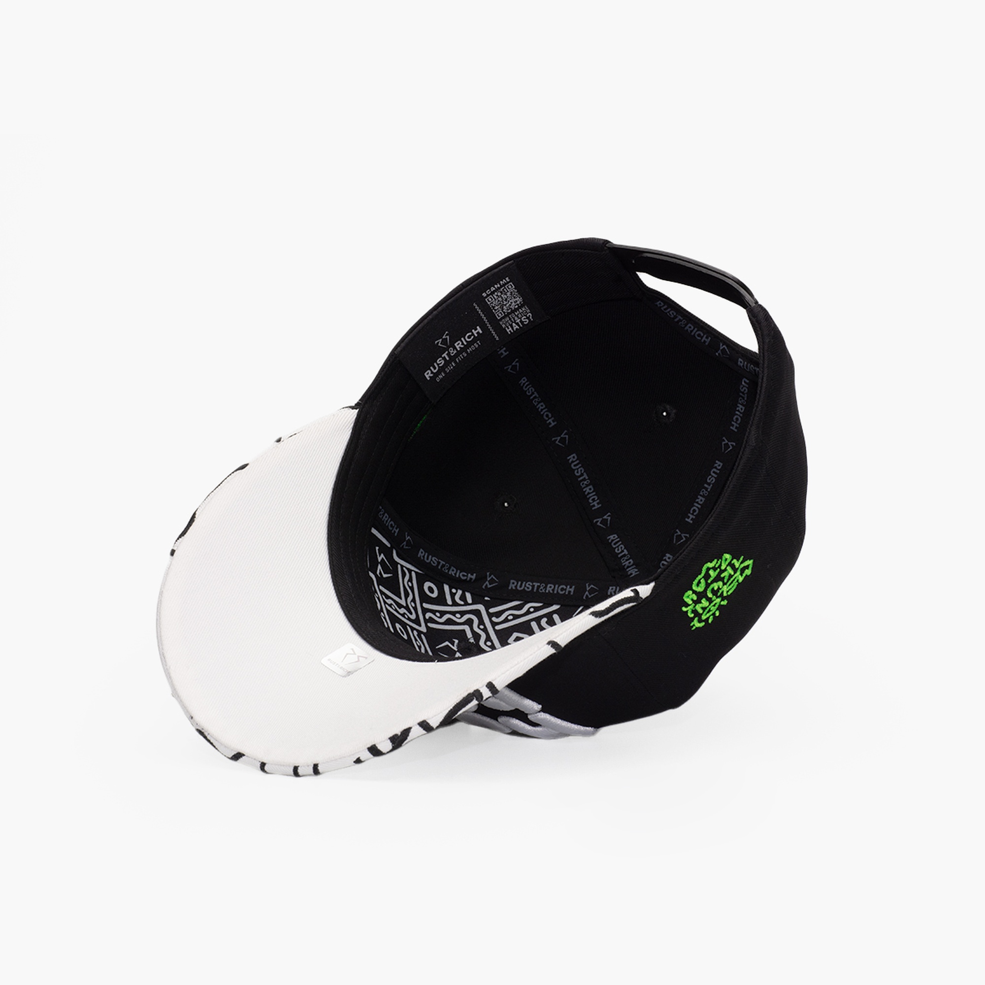 RustandRich Kadın Erkek Siyah Baseball Şapka-Curved Visor-Art Collection-Doodle