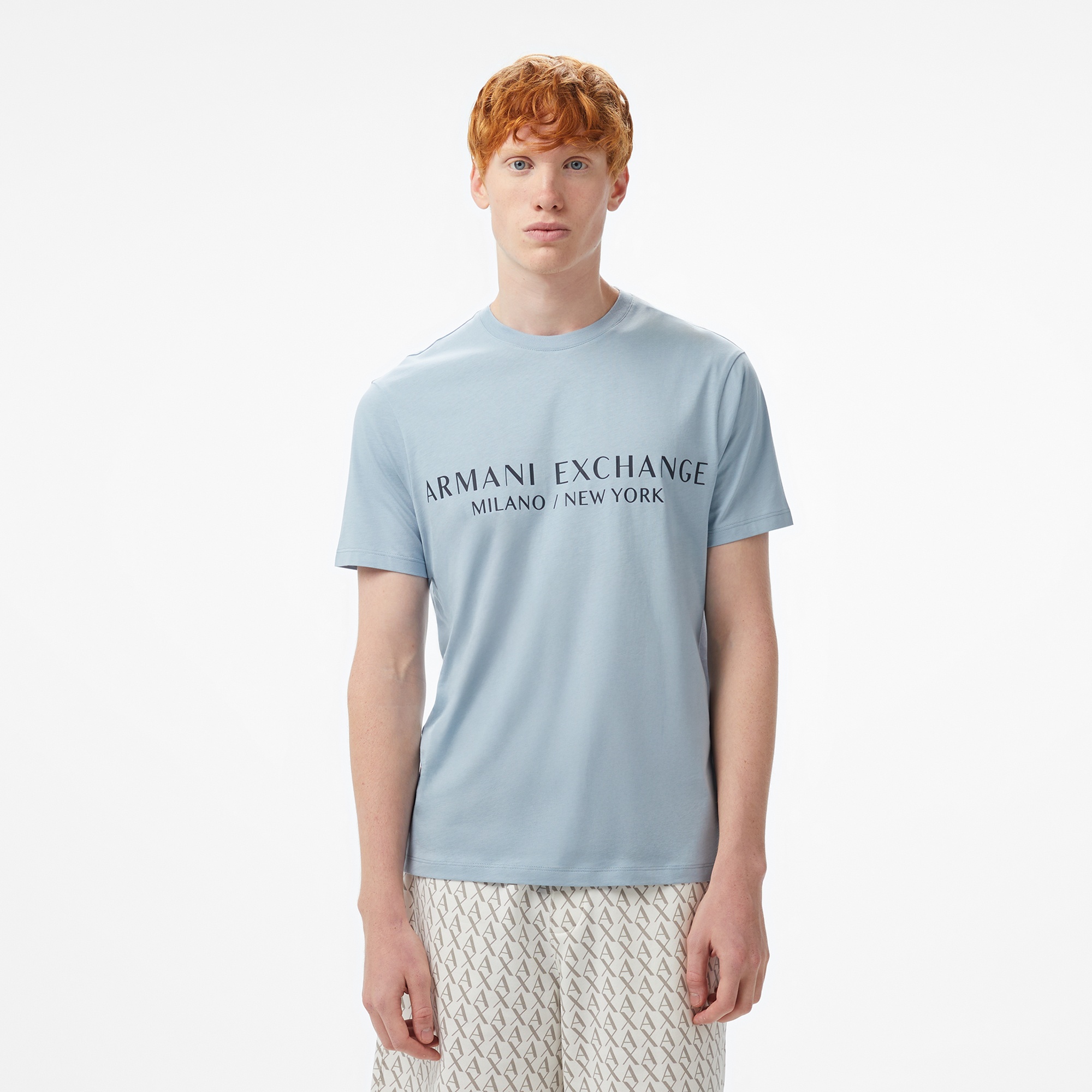 Armani Exchange Erkek Mavi Bisiklet Yaka T-Shirt