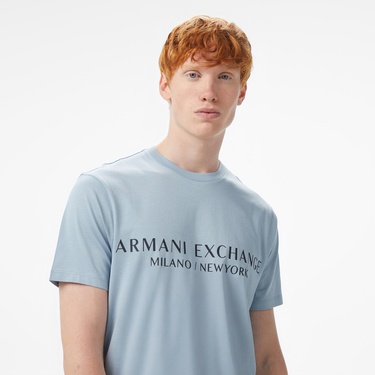  Armani Exchange Erkek Mavi Bisiklet Yaka T-Shirt