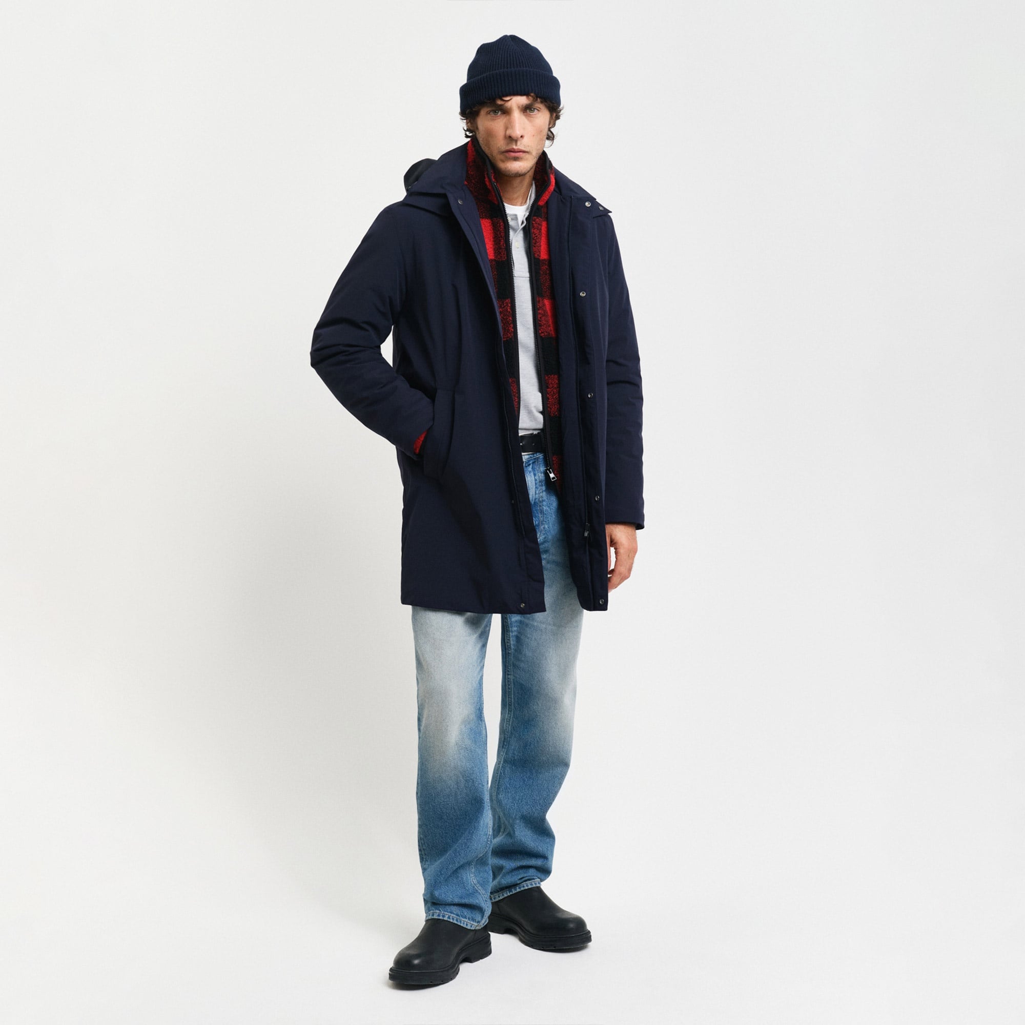 GANT Erkek Lacivert Kapüşonlu Mont