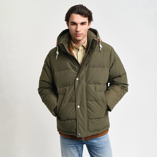  Gant Erkek Yeşil Kapüşonlu Kaz Tüyü Mont