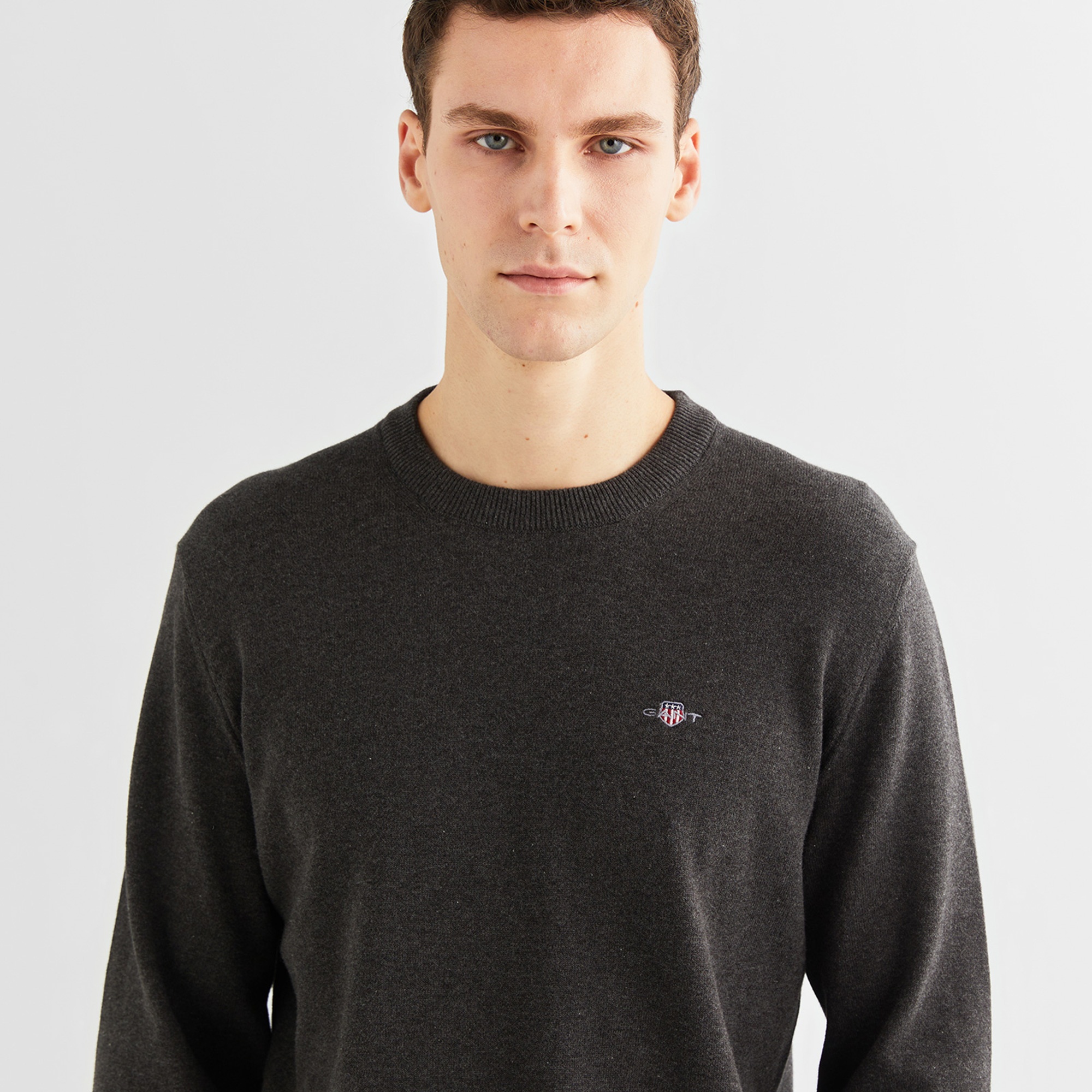 GANT Erkek Gri Regular Fit Bisiklet Yaka Kazak