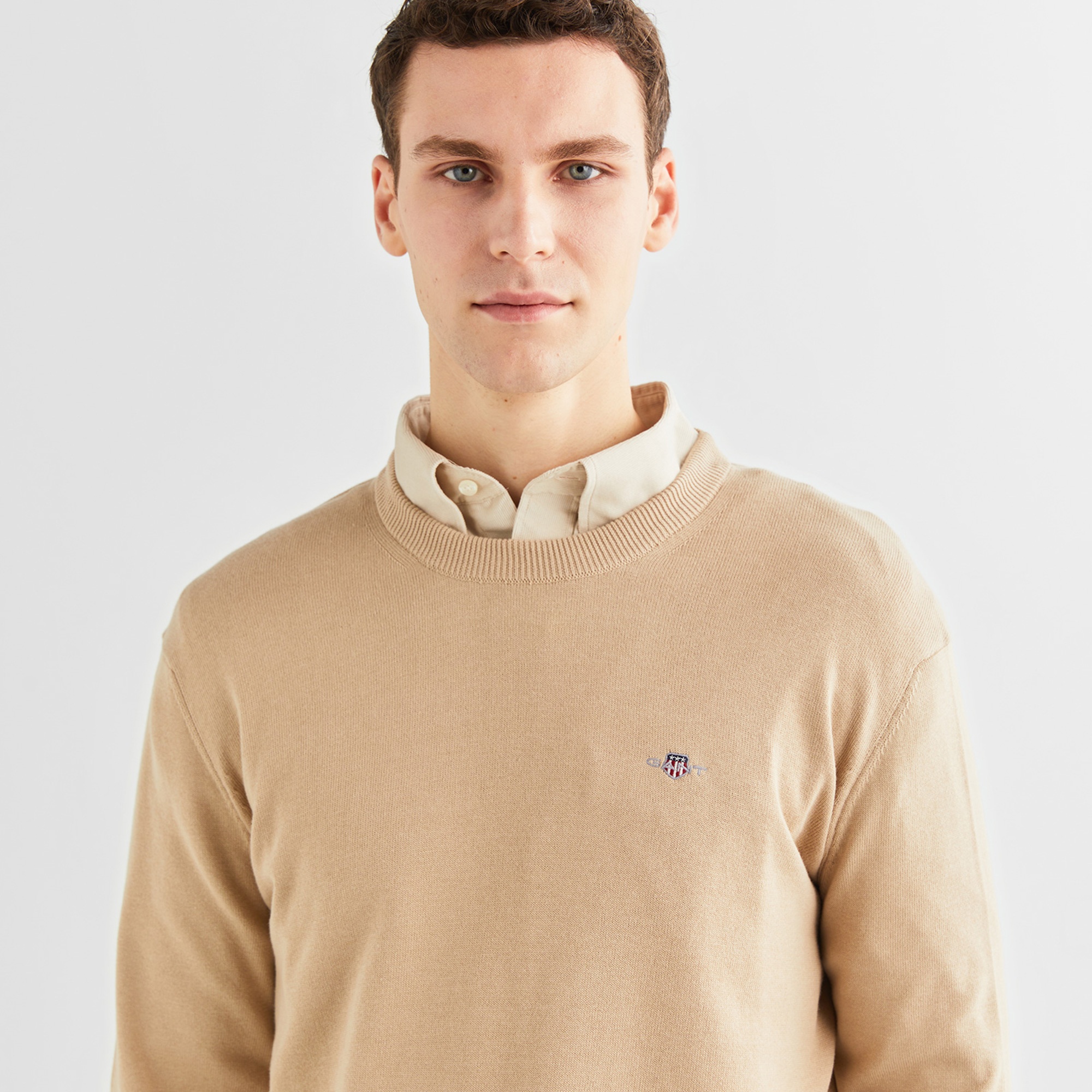 GANT Erkek Bej Regular Fit Bisiklet Yaka Kazak