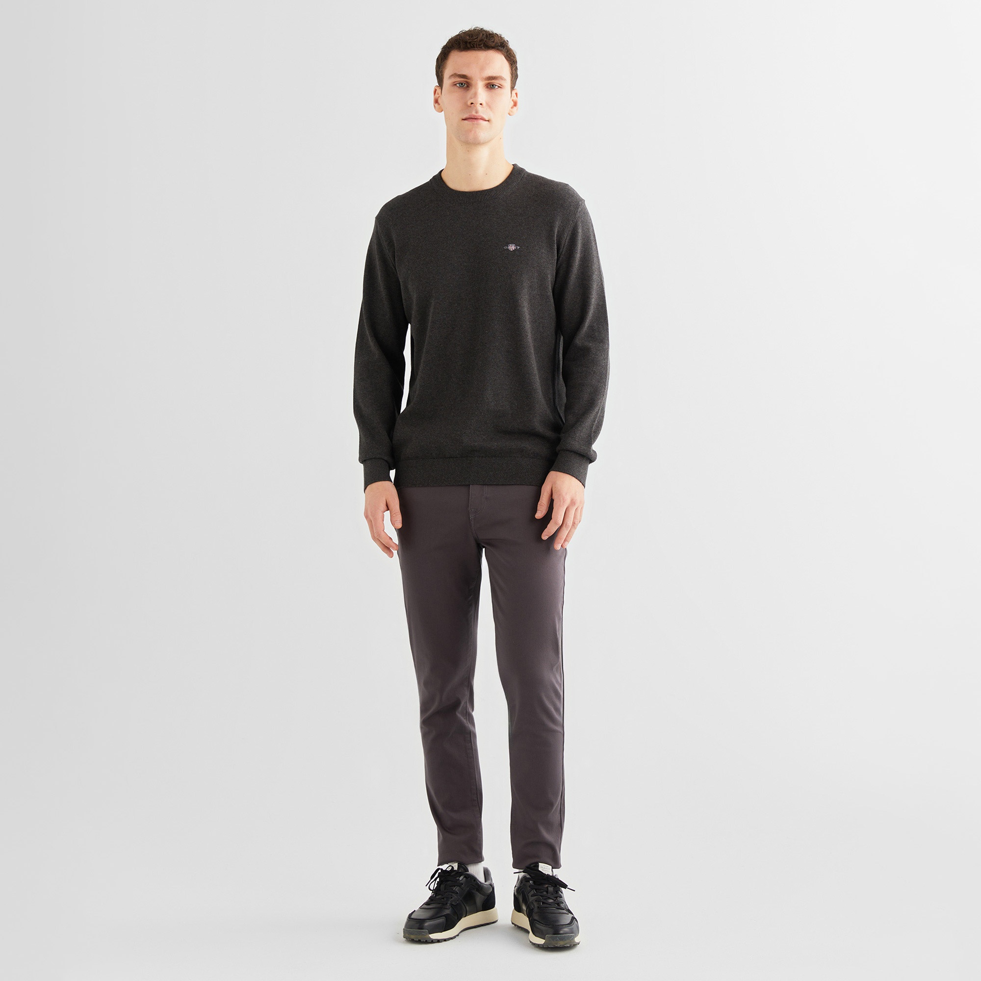 GANT Erkek Gri Regular Fit Bisiklet Yaka Kazak