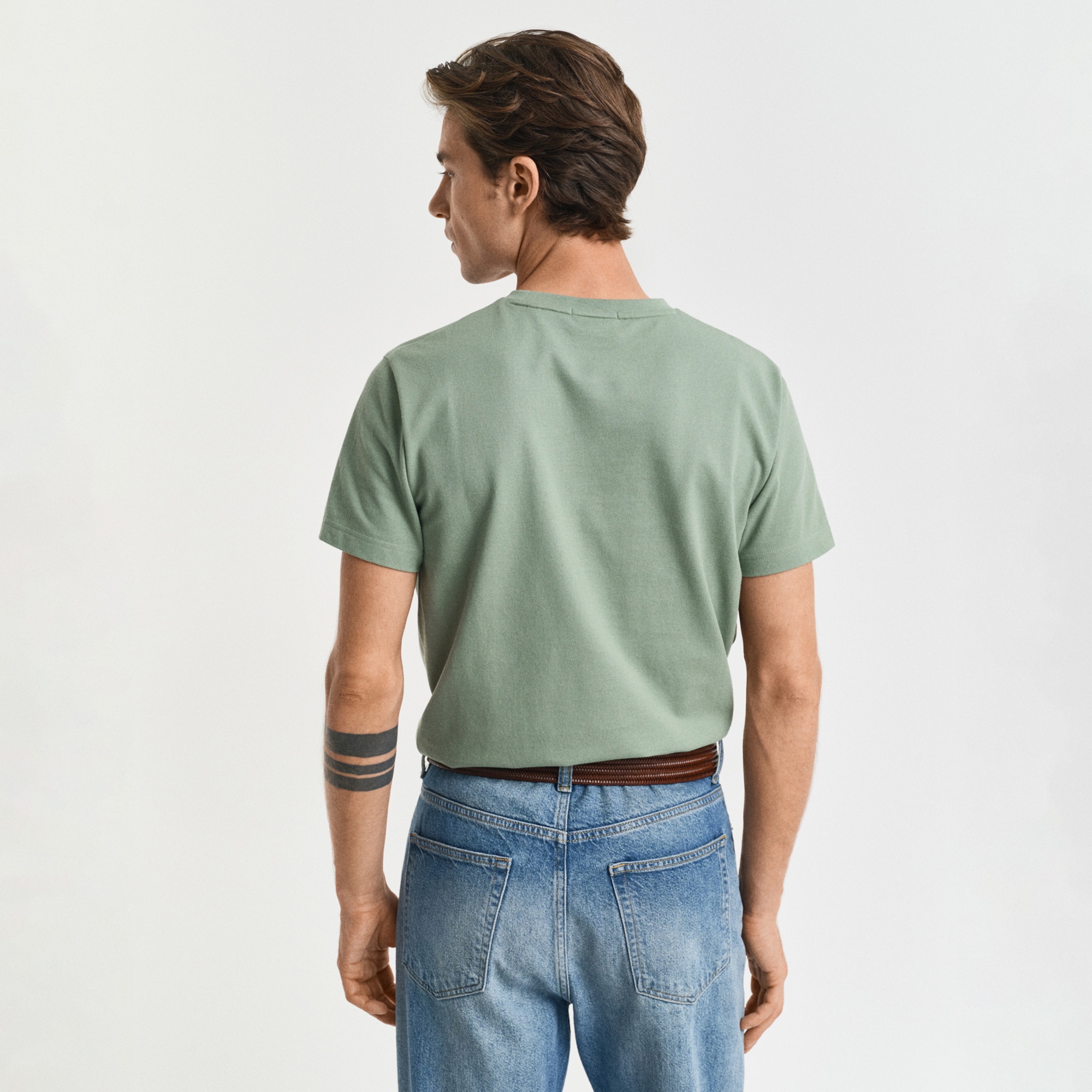 GANT Erkek Yeşil Slim Fit Bisiklet Yaka T-Shirt