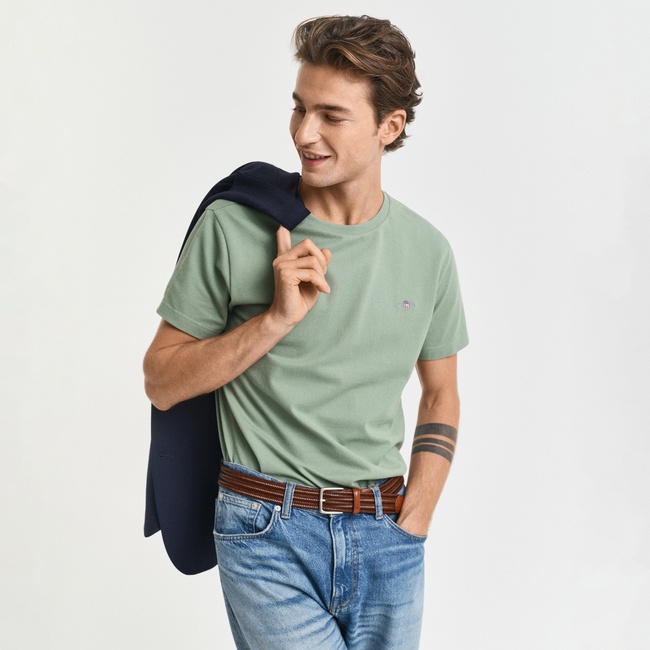  GANT Erkek Yeşil Slim Fit Bisiklet Yaka T-Shirt