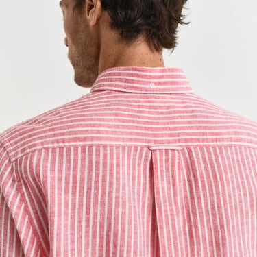  GANT Erkek Kırmızı Regular Fit Düğmeli Yaka Çizgili Keten Gömlek