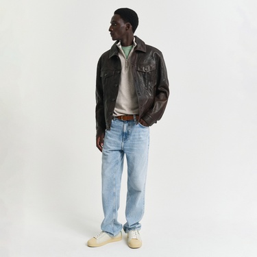  GANT Erkek Bej Regular Fit Yarım Fermuarlı Kazak