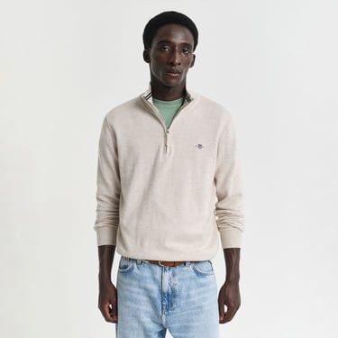  GANT Erkek Bej Regular Fit Yarım Fermuarlı Kazak