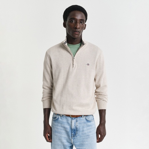  GANT Erkek Bej Regular Fit Yarım Fermuarlı Kazak