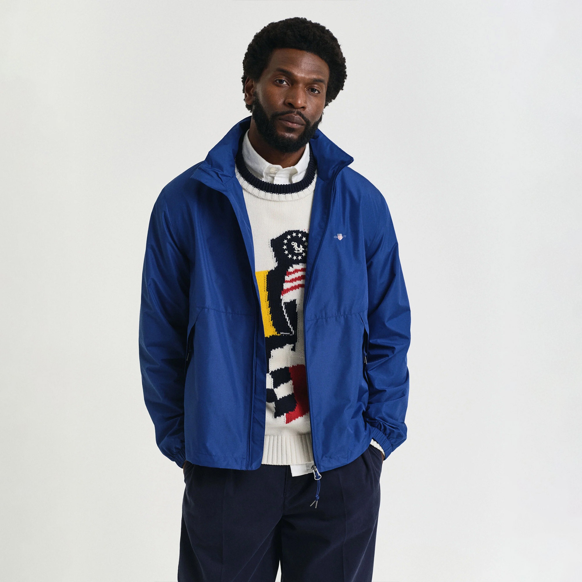 GANT Erkek Lacivert Regular Fit Kapüşonlu Rüzgarlık