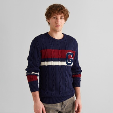  GANT Erkek Lacivert Relaxed Fit Bisiklet Yaka Renk Bloklu Kazak