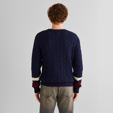  GANT Erkek Lacivert Relaxed Fit Bisiklet Yaka Renk Bloklu Kazak