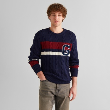  GANT Erkek Lacivert Relaxed Fit Bisiklet Yaka Renk Bloklu Kazak