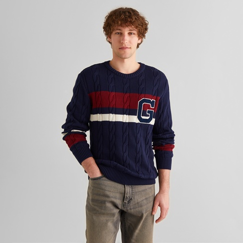  GANT Erkek Lacivert Relaxed Fit Bisiklet Yaka Renk Bloklu Kazak