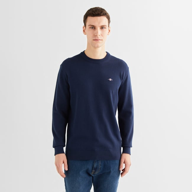  GANT Erkek Lacivert Regular Fit Bisiklet Yaka Kazak