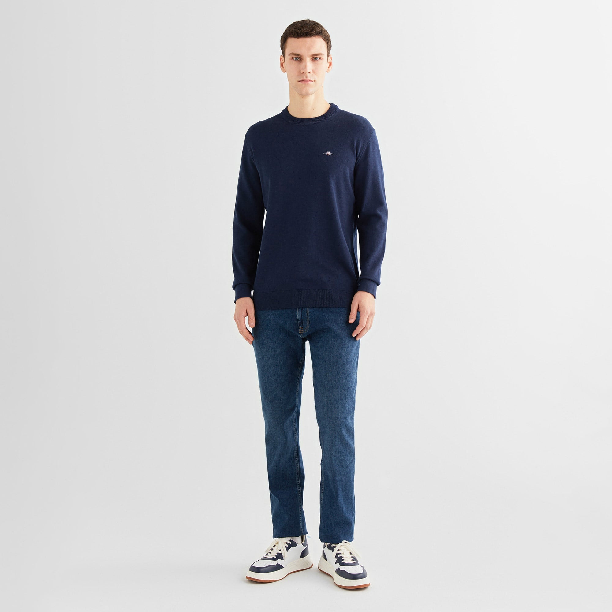 GANT Erkek Lacivert Regular Fit Bisiklet Yaka Kazak