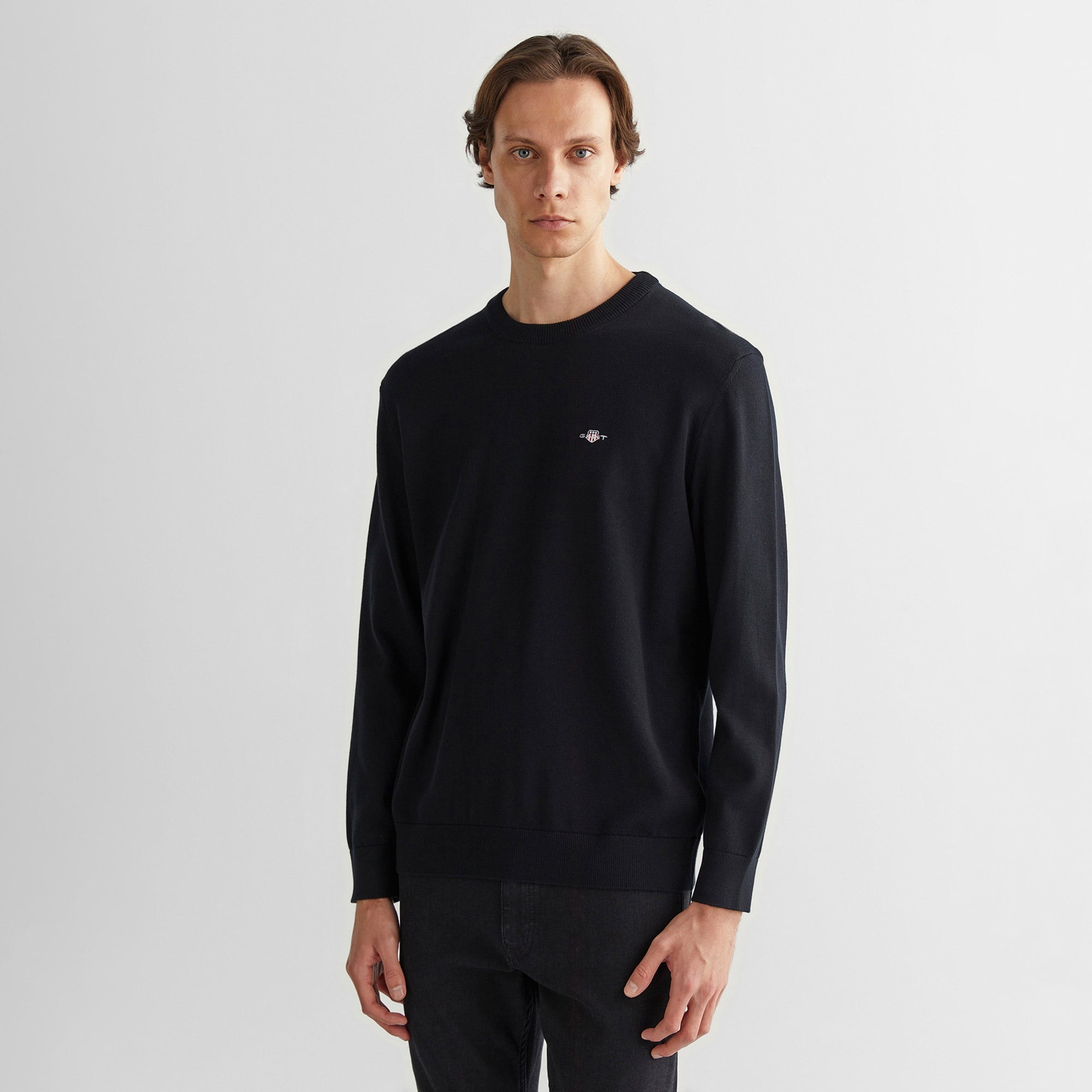 GANT Erkek Siyah Regular Fit Bisiklet Yaka Kazak