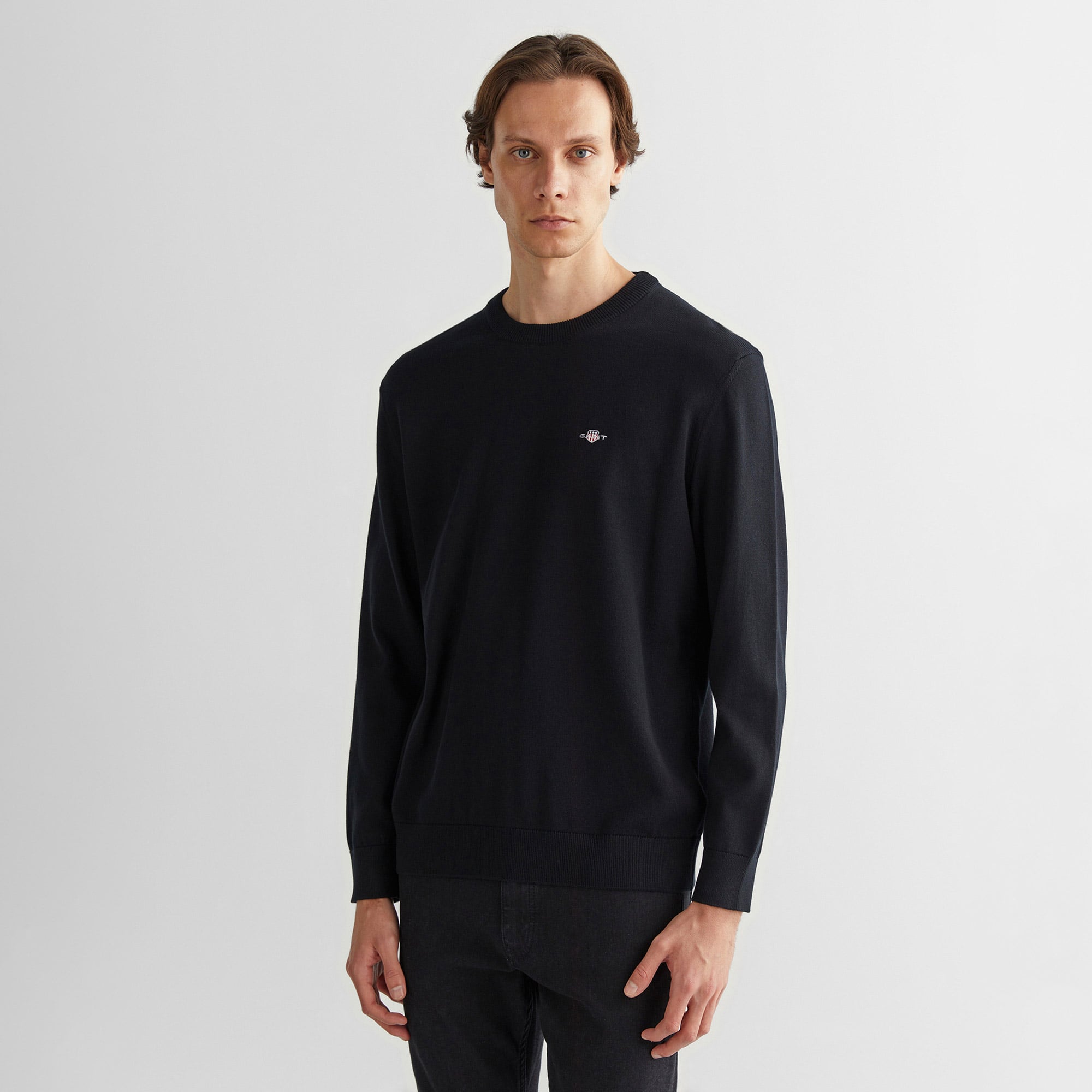  GANT Erkek Siyah Regular Fit Bisiklet Yaka Kazak