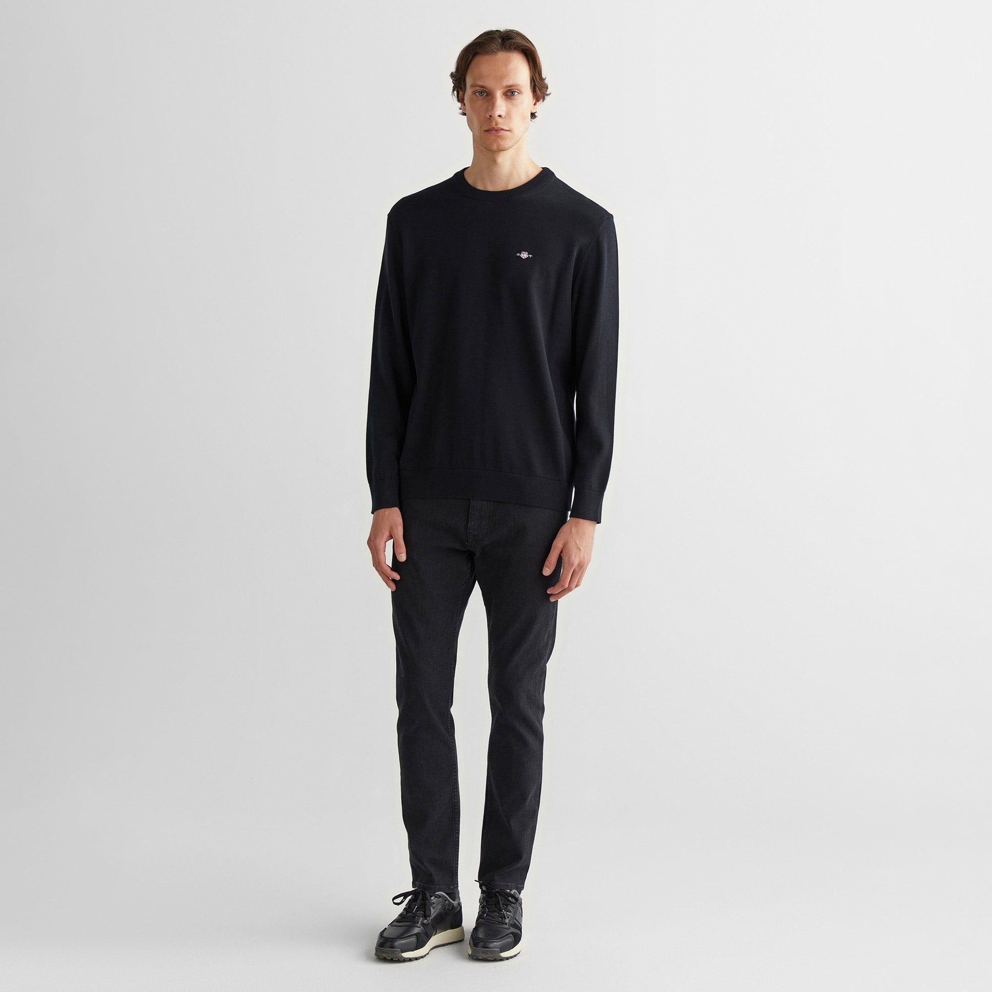 GANT Erkek Siyah Regular Fit Bisiklet Yaka Kazak