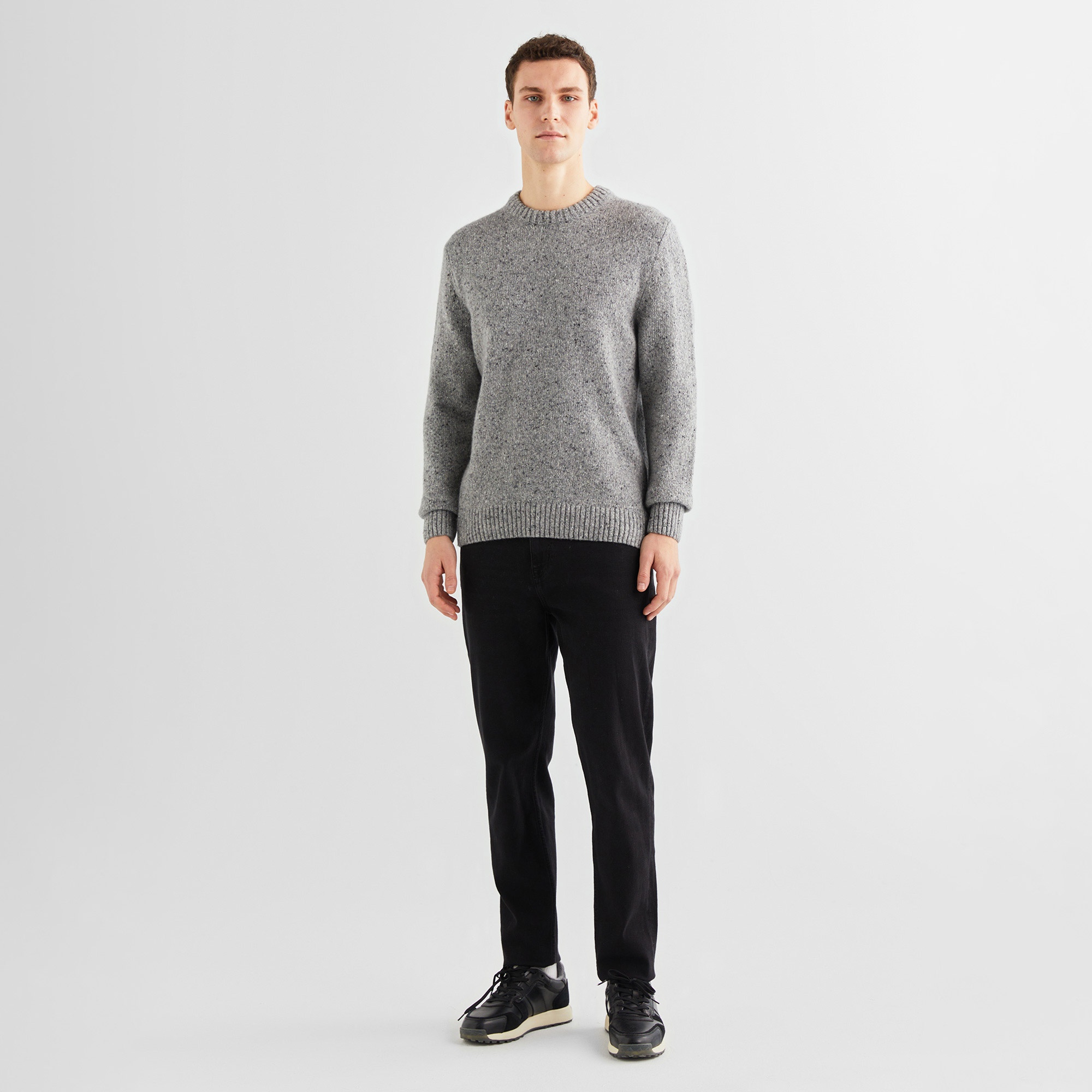 GANT Erkek Gri Regular Fit Bisiklet Yaka Kazak