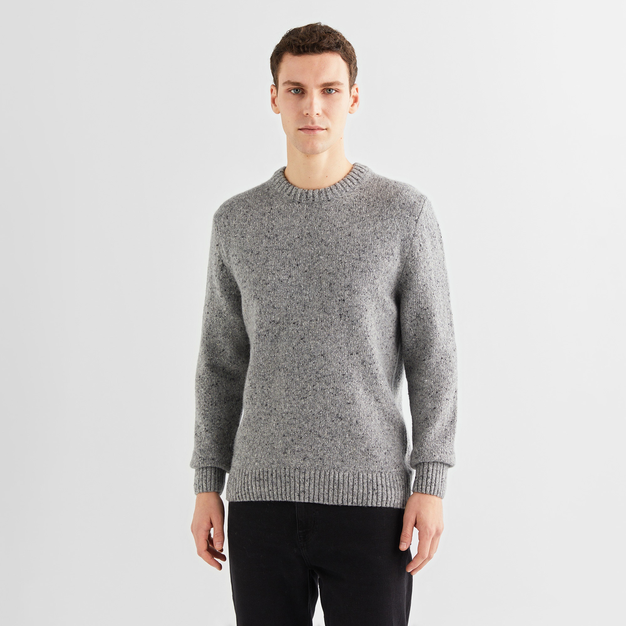 GANT Erkek Gri Regular Fit Bisiklet Yaka Kazak