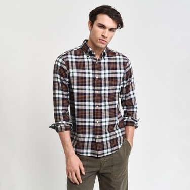  GANT Erkek Kahverengi Regular Fit Düğmeli Yaka Logolu Gömlek