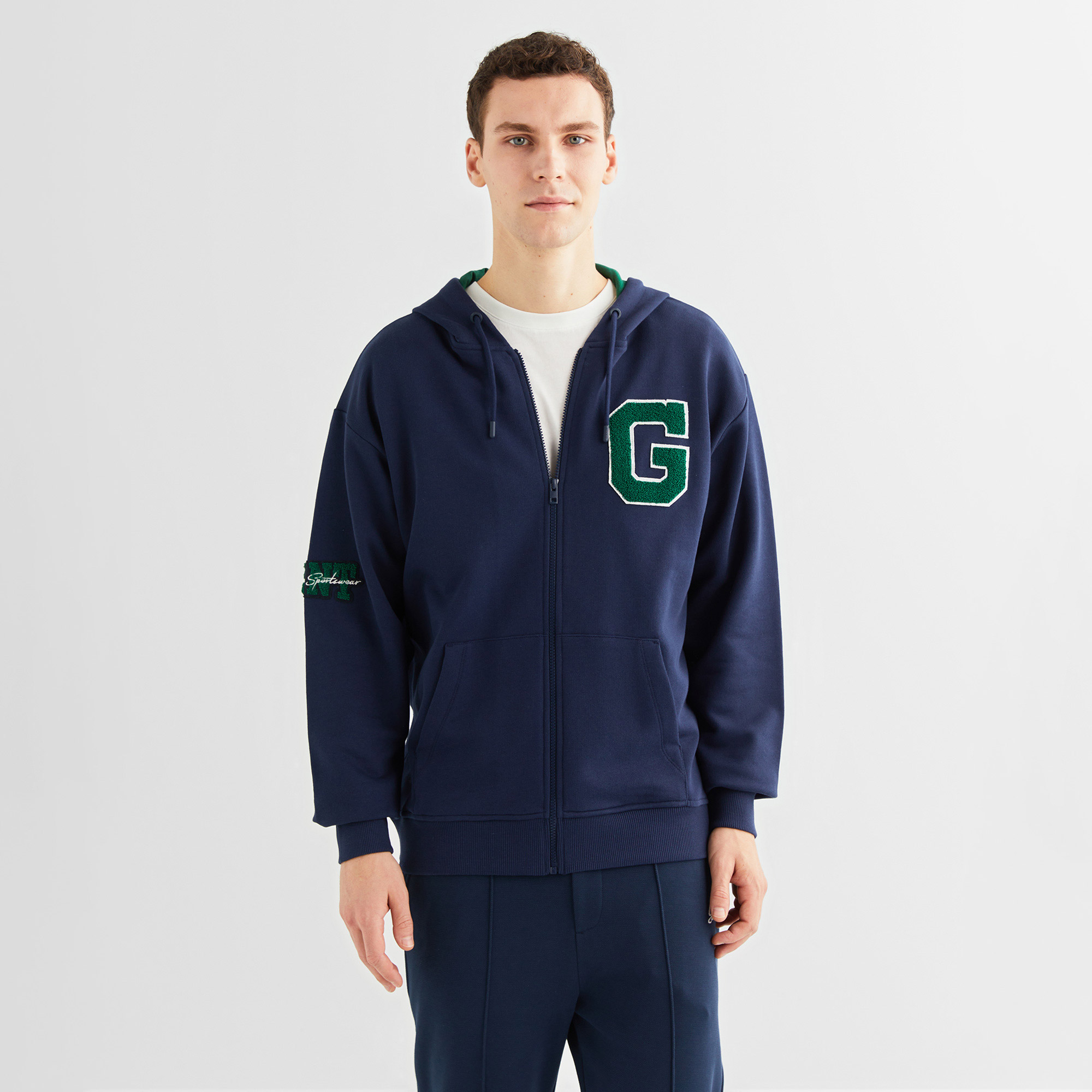  GANT Erkek Lacivert Relaxed Fit Kapüşonlu Logolu Sweatshirt