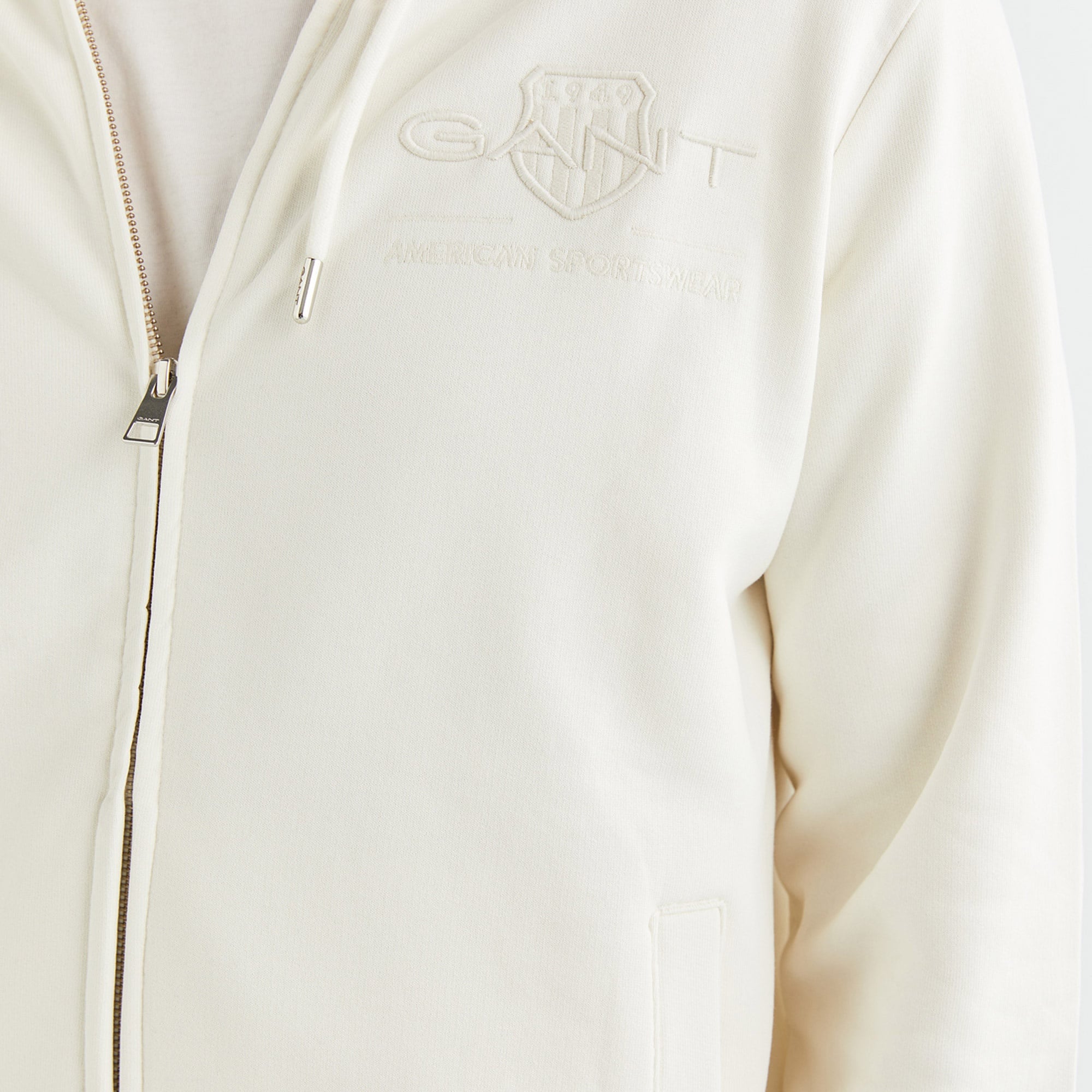 GANT Erkek Krem Regular Fit Kapüşonlu Logolu Sweatshirt