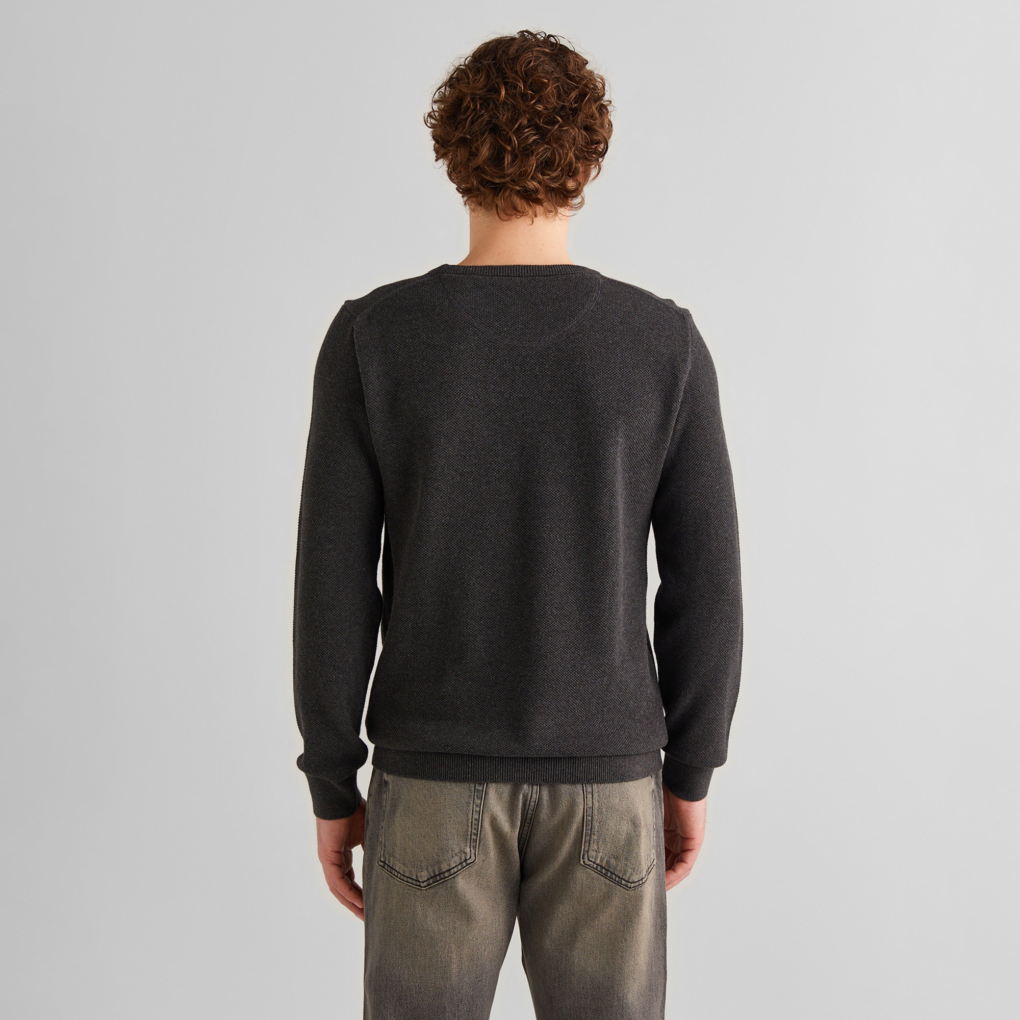 GANT Erkek Gri Regular Fit Bisiklet Yaka Kazak