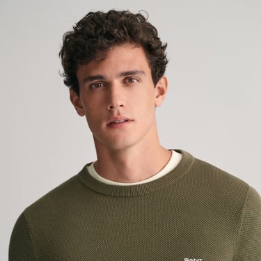  GANT Erkek Yeşil Regular Fit Bisiklet Yaka Kazak