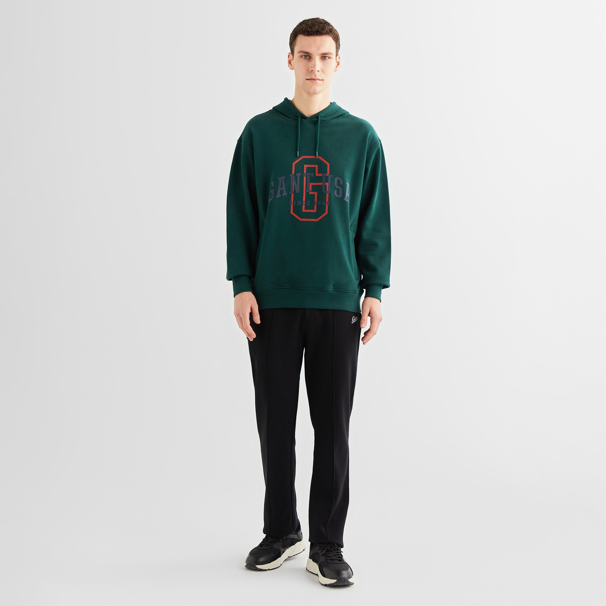 GANT Erkek Yeşil Relaxed Fit Kapüşonlu Logolu Sweatshirt