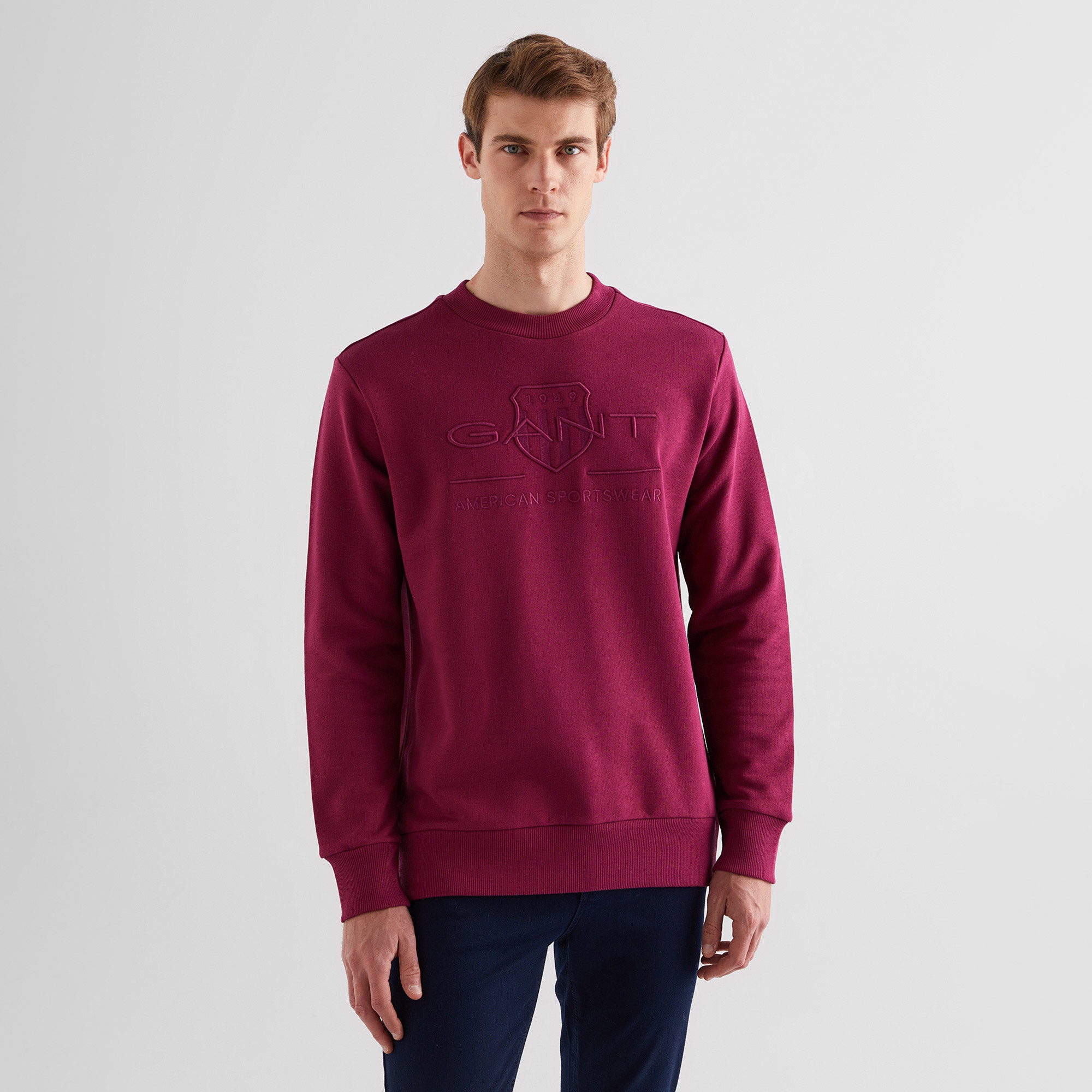 GANT Erkek Bordo Regular Fit Bisiklet Yaka Logolu Sweatshirt