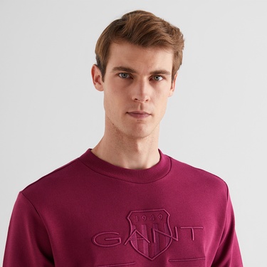  GANT Erkek Bordo Regular Fit Bisiklet Yaka Logolu Sweatshirt