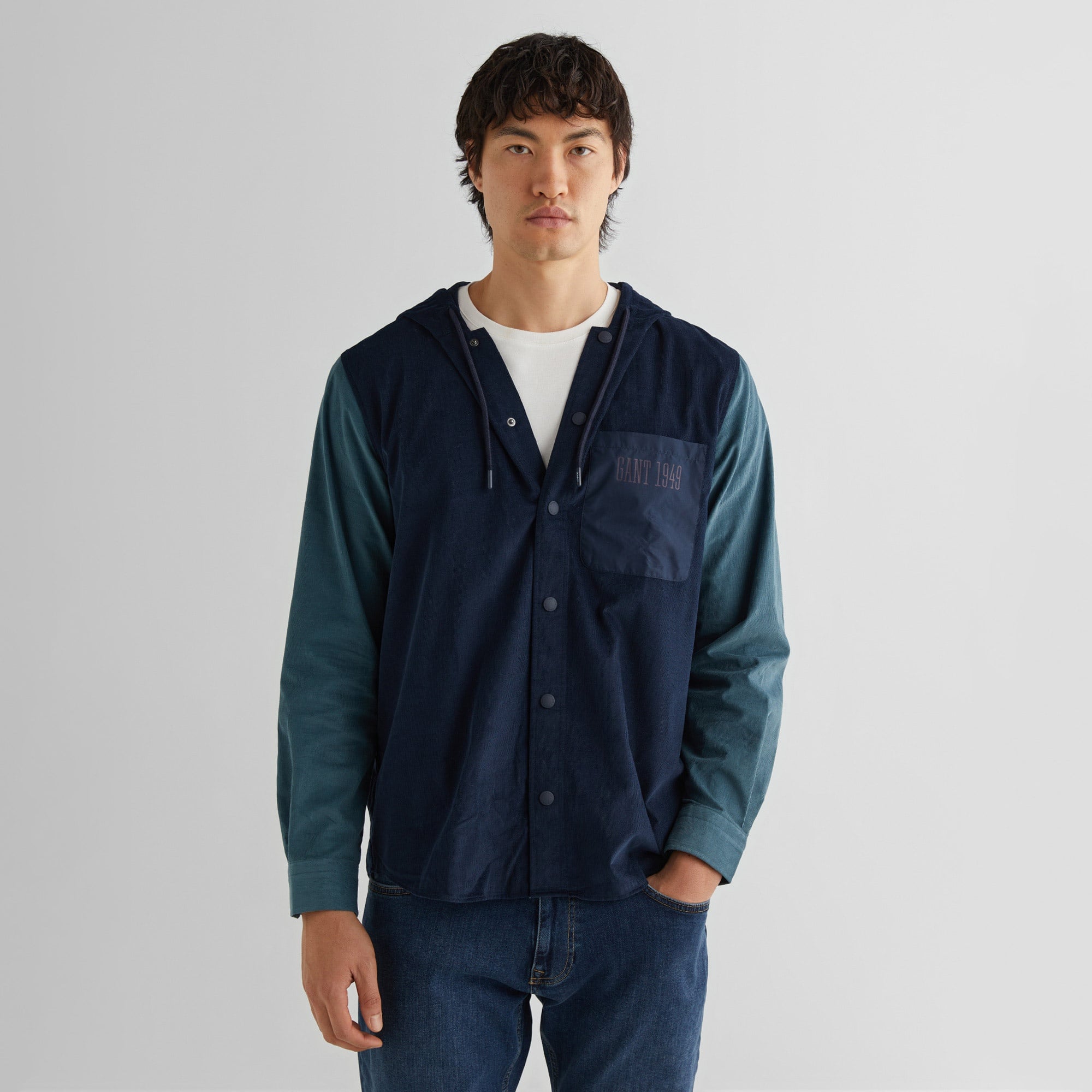 GANT Erkek Lacivert Oversize Fit Kapüşonlu Logolu Gömlek