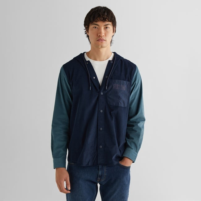  GANT Erkek Lacivert Oversize Fit Kapüşonlu Logolu Gömlek