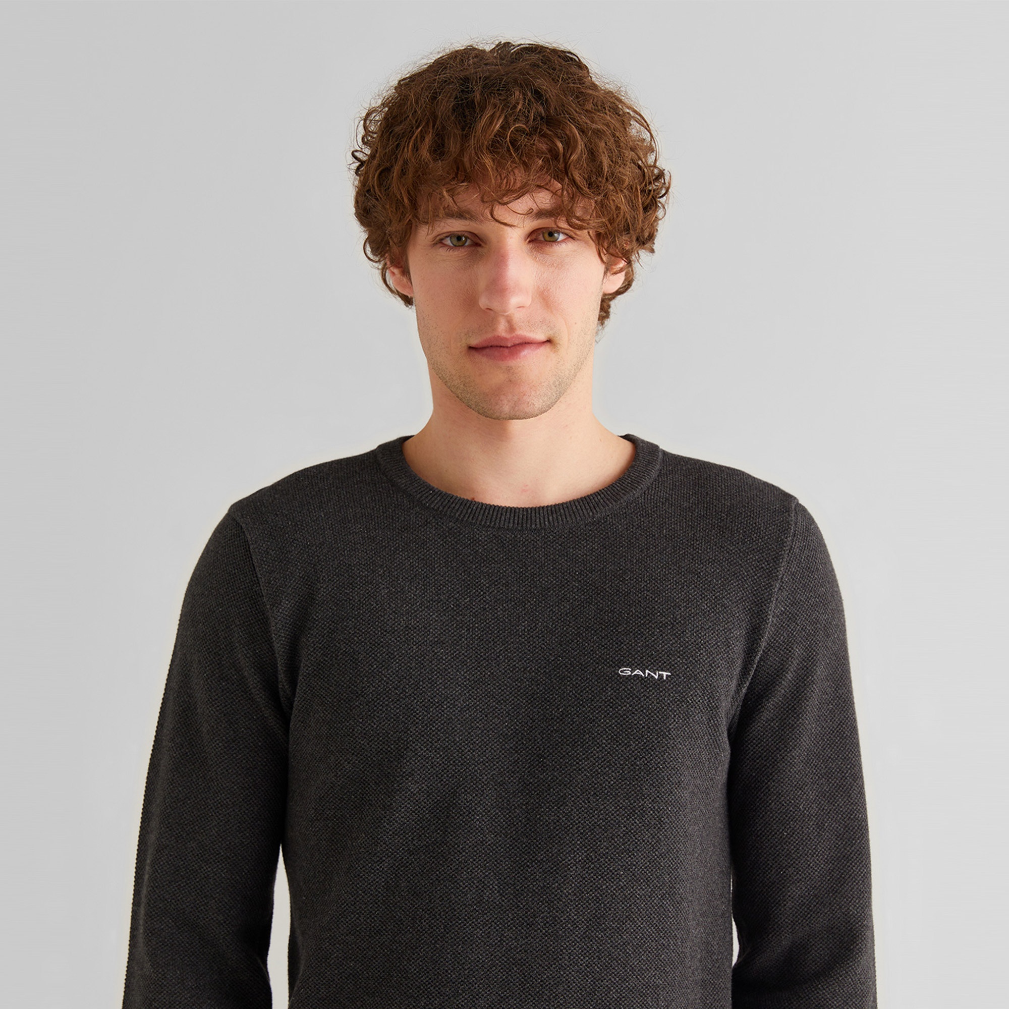 GANT Erkek Gri Regular Fit Bisiklet Yaka Kazak