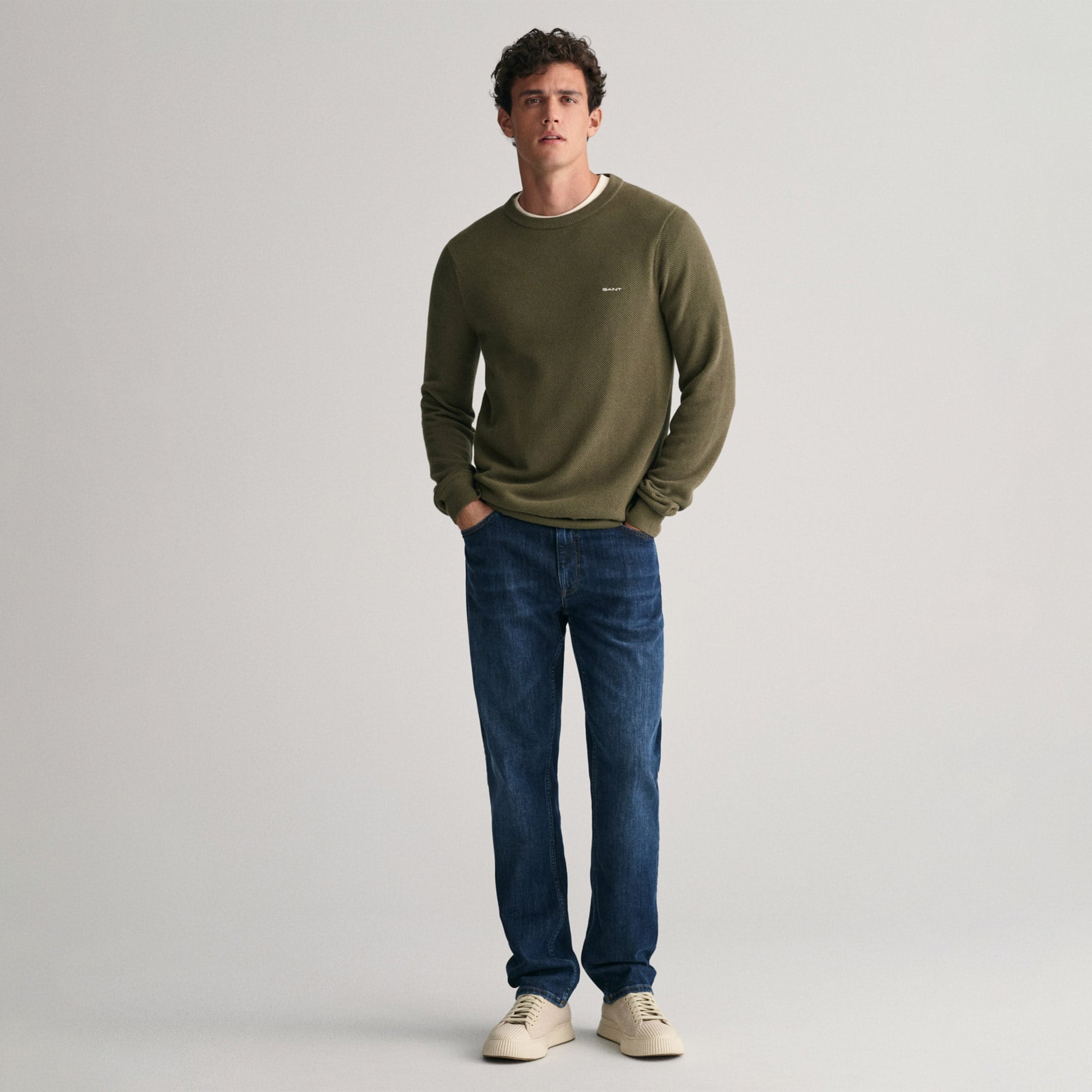 GANT Erkek Yeşil Regular Fit Bisiklet Yaka Kazak