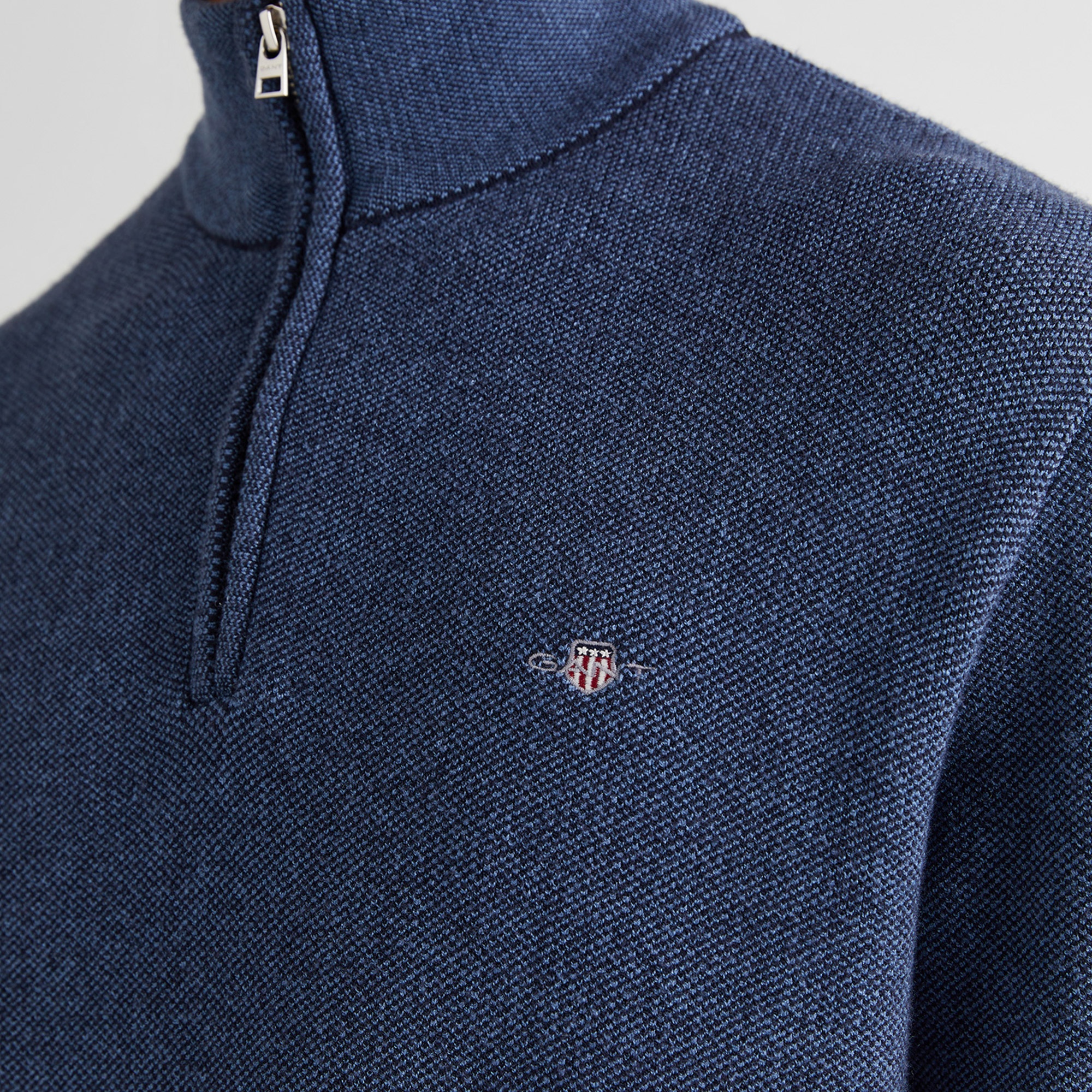 GANT Erkek Lacivert Relaxed Fit Yarım Fermuarlı Kazak