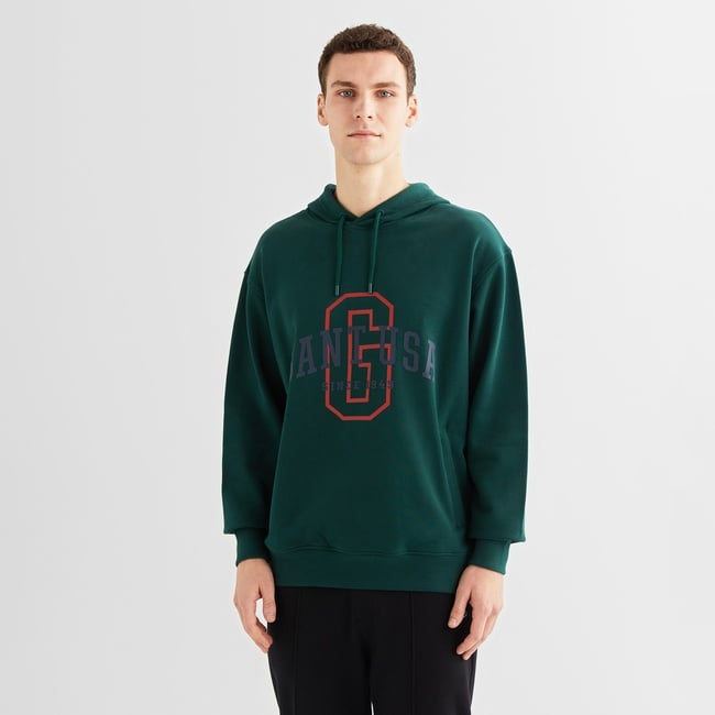 GANT Erkek Yeşil Relaxed Fit Kapüşonlu Logolu Sweatshirt