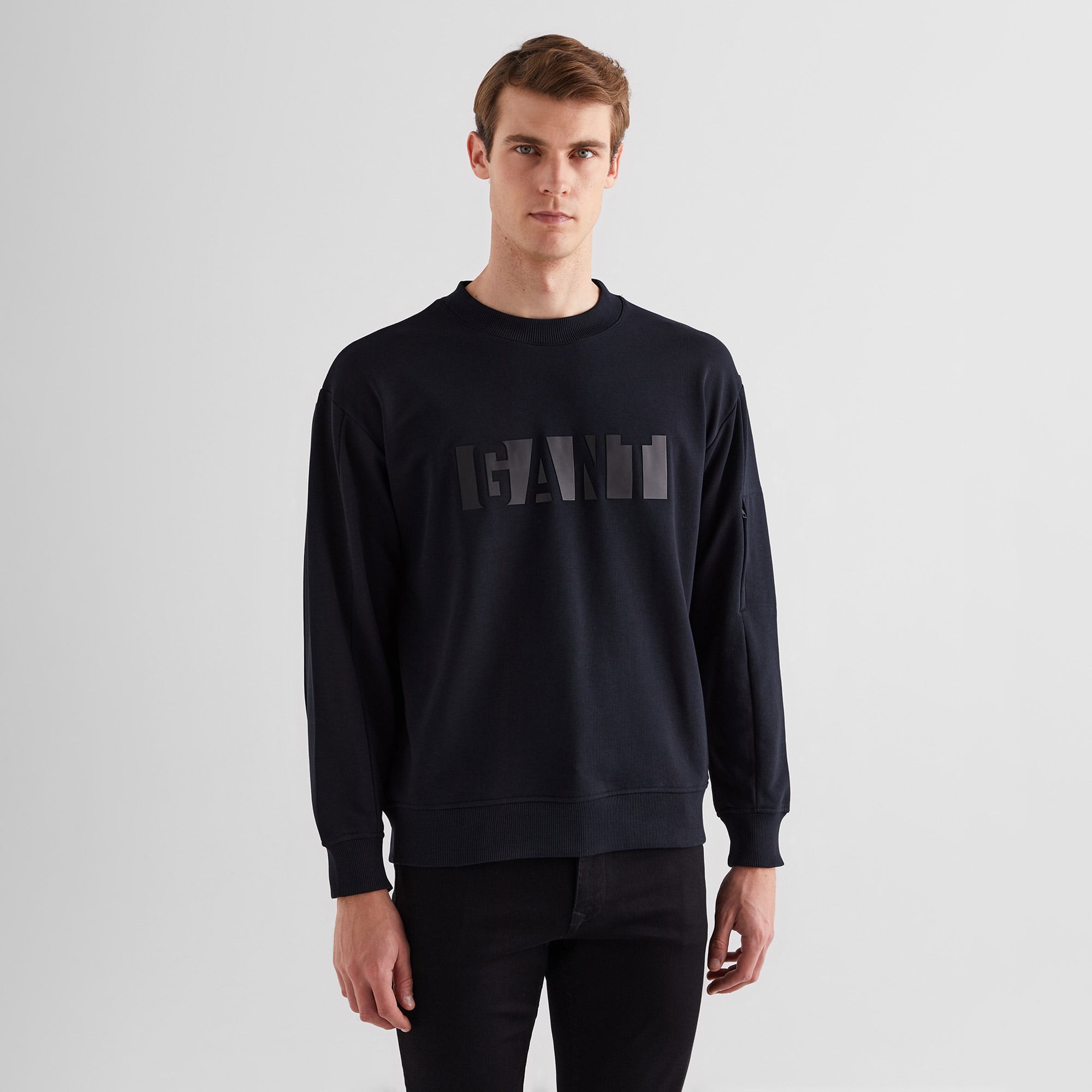  GANT Erkek Siyah Relaxed Fit Bisiklet Yaka Logolu Sweatshirt