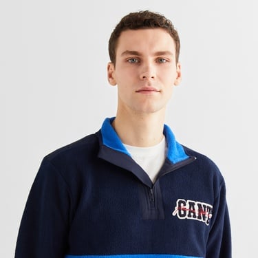  GANT Erkek Lacivert Relaxed Fit Yarım Fermuarlı Logolu Sweatshirt