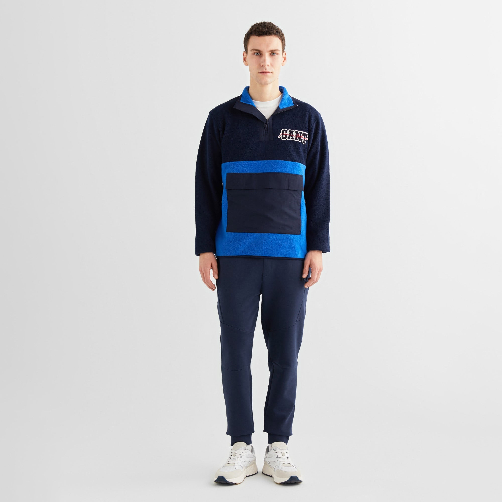 GANT Erkek Lacivert Relaxed Fit Yarım Fermuarlı Logolu Sweatshirt