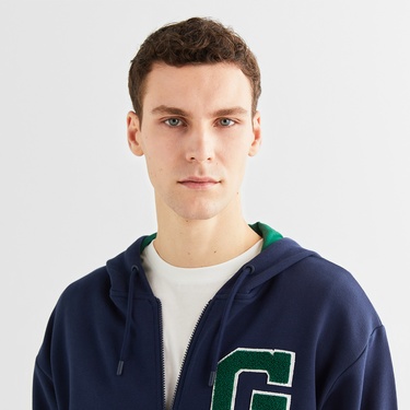  GANT Erkek Lacivert Relaxed Fit Kapüşonlu Logolu Sweatshirt