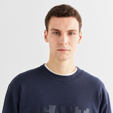  GANT Erkek Lacivert Relaxed Fit Bisiklet Yaka Logolu Sweatshirt