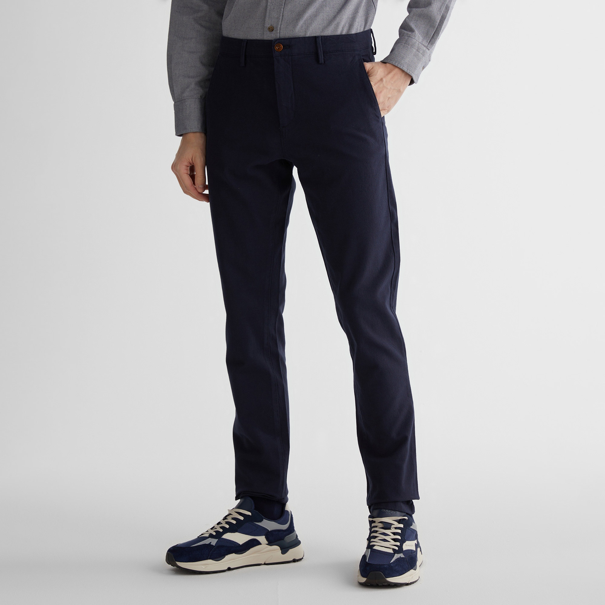GANT Erkek Lacivert Regular Fit Ekose Pantolon